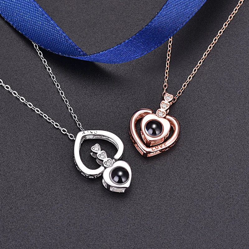I Love You Necklace with Bear & Rose