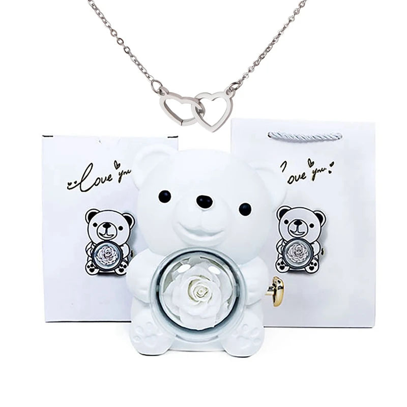 Stainless Steel Necklace with Rose Bear