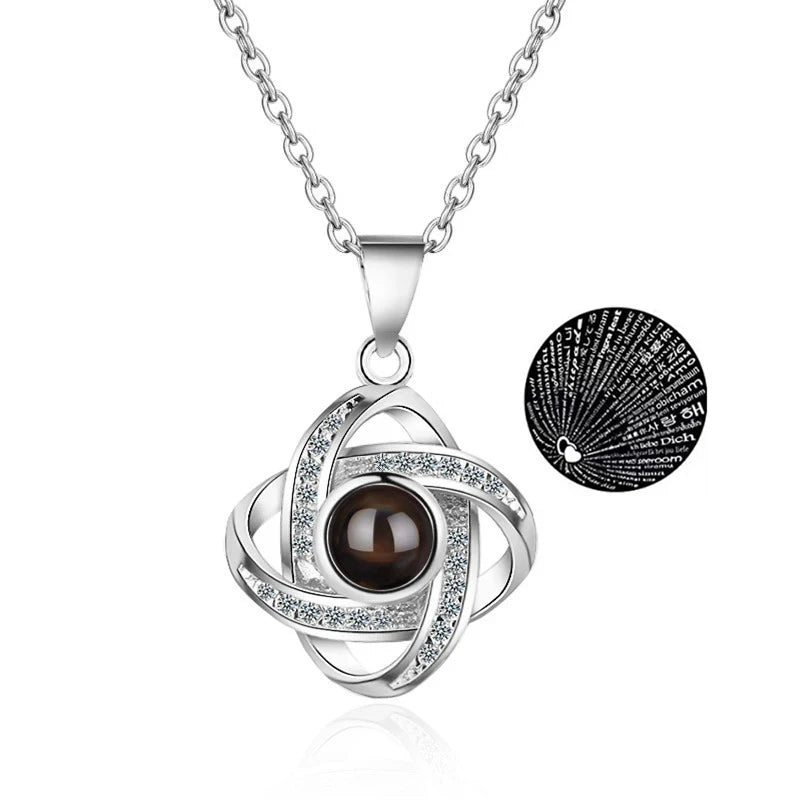 Eternal Rose Bear with 100 Languages Necklace