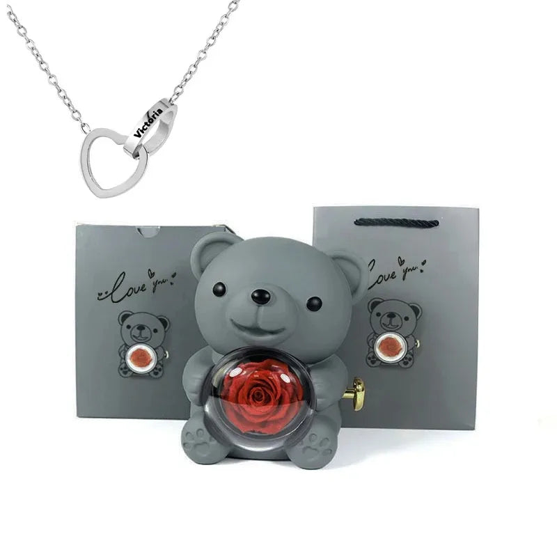 Teddy Rose Box & Personalized Jewelry