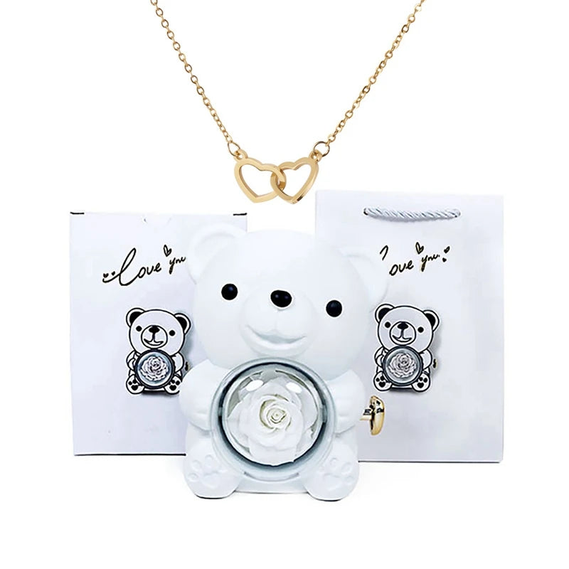 Stainless Steel Necklace with Rose Bear