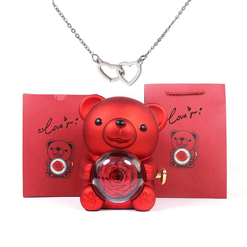 Stainless Steel Necklace with Rose Bear