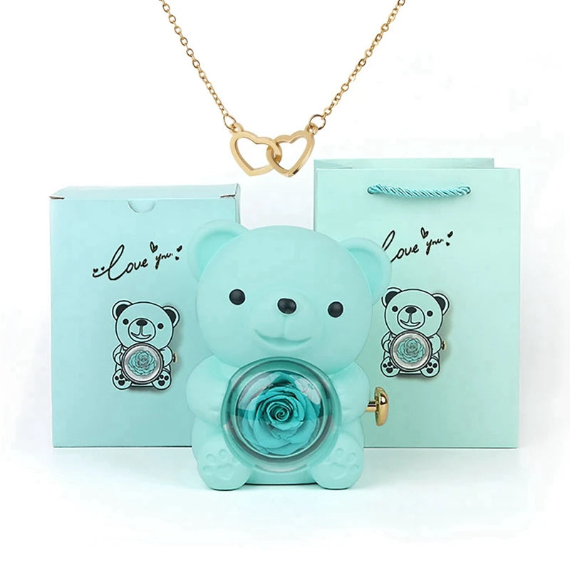 Stainless Steel Necklace with Rose Bear