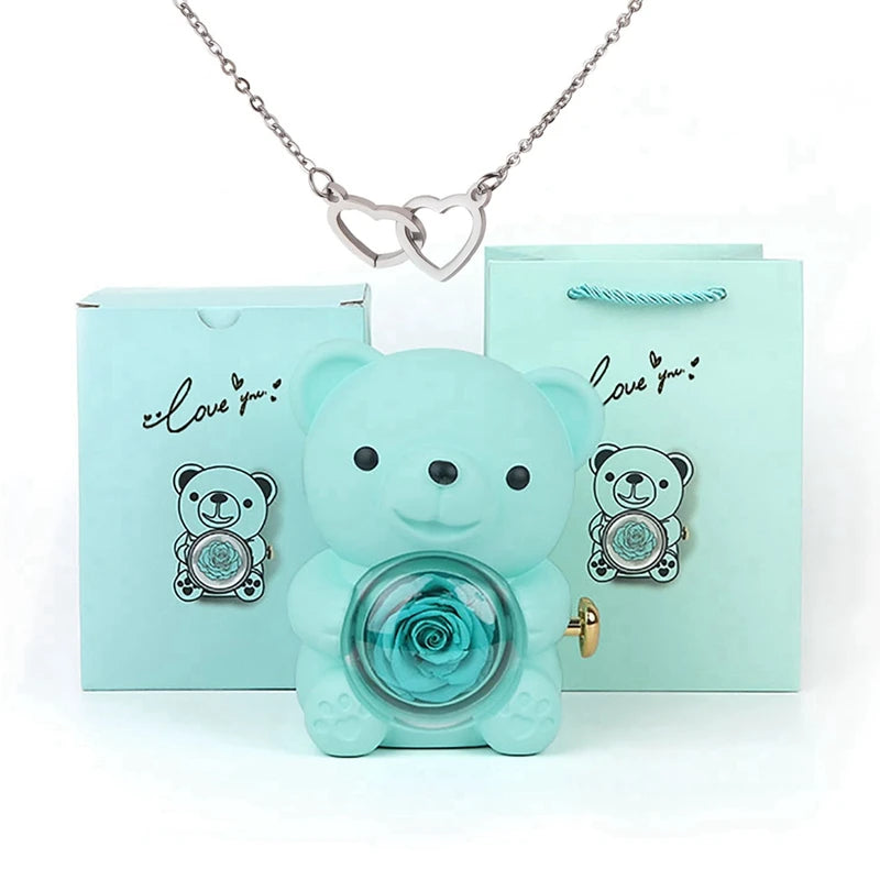 Stainless Steel Necklace with Rose Bear