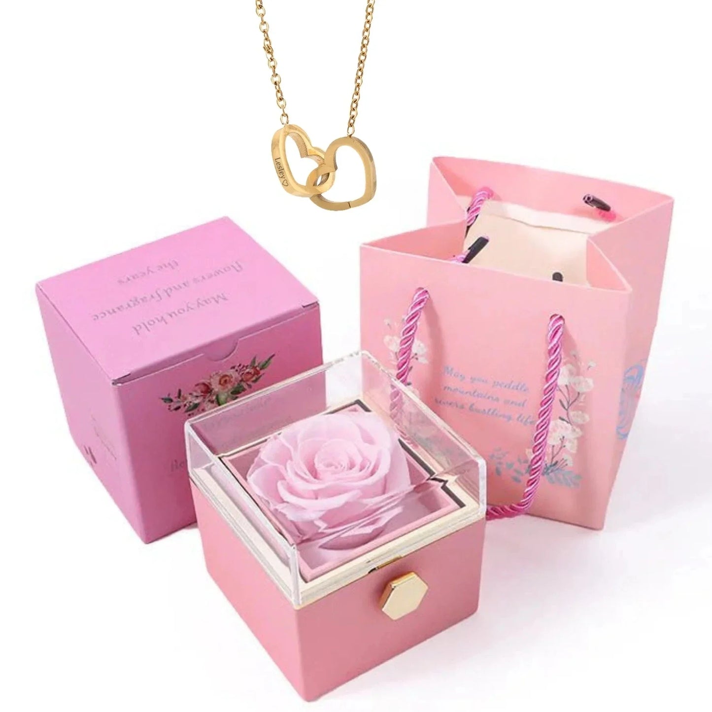 Personalized Necklace with Rotating Rose Box