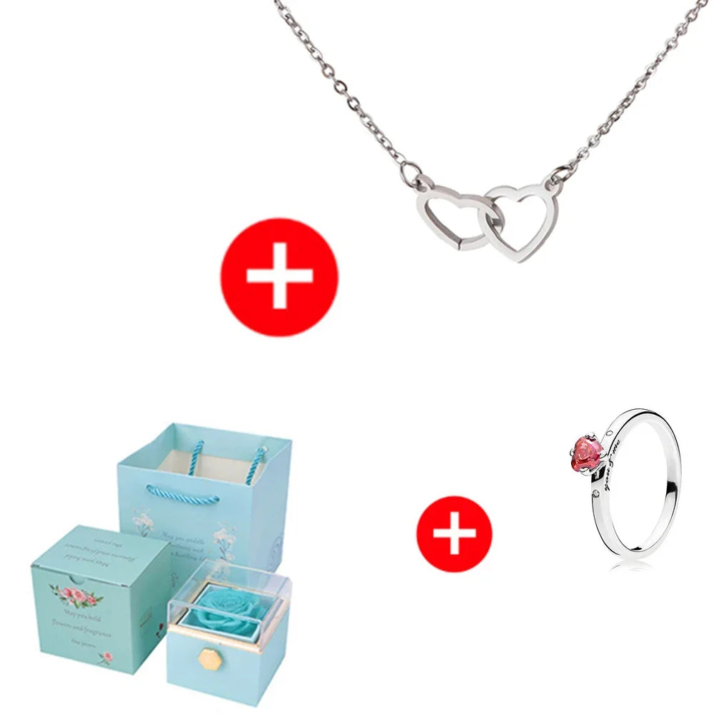 Rotating Rose Box & Name Necklace