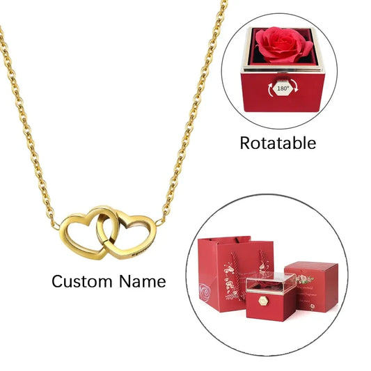 Rotating Rose Box & Name Necklace