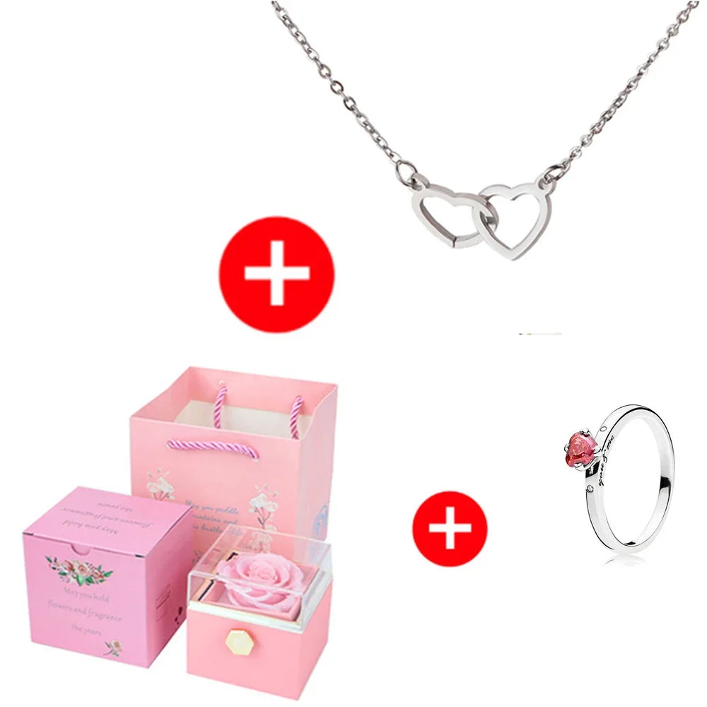 Rotating Rose Box & Name Necklace