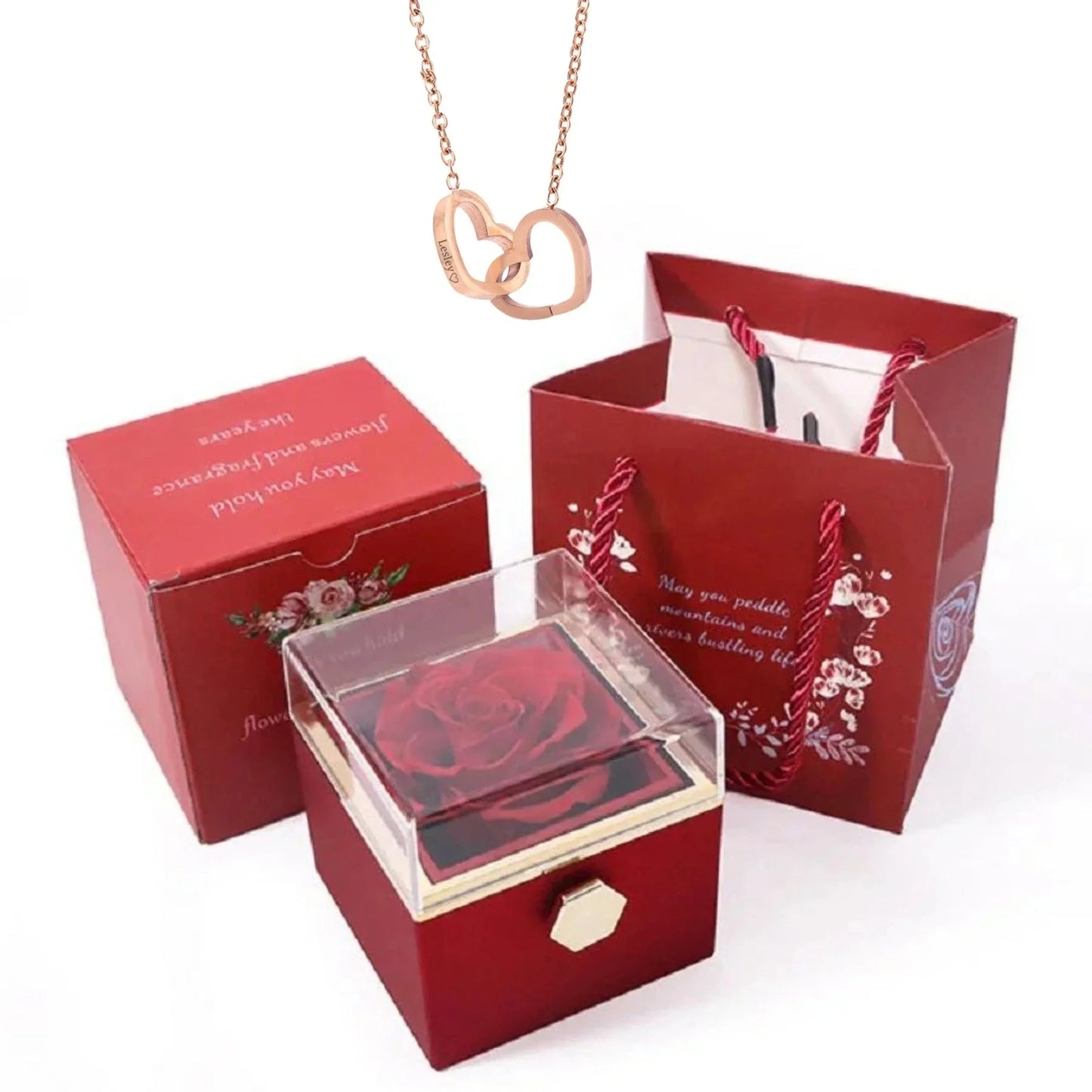 Personalized Necklace with Rotating Rose Box