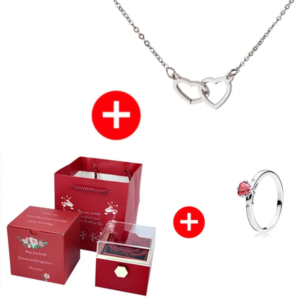Rotating Rose Box & Name Necklace