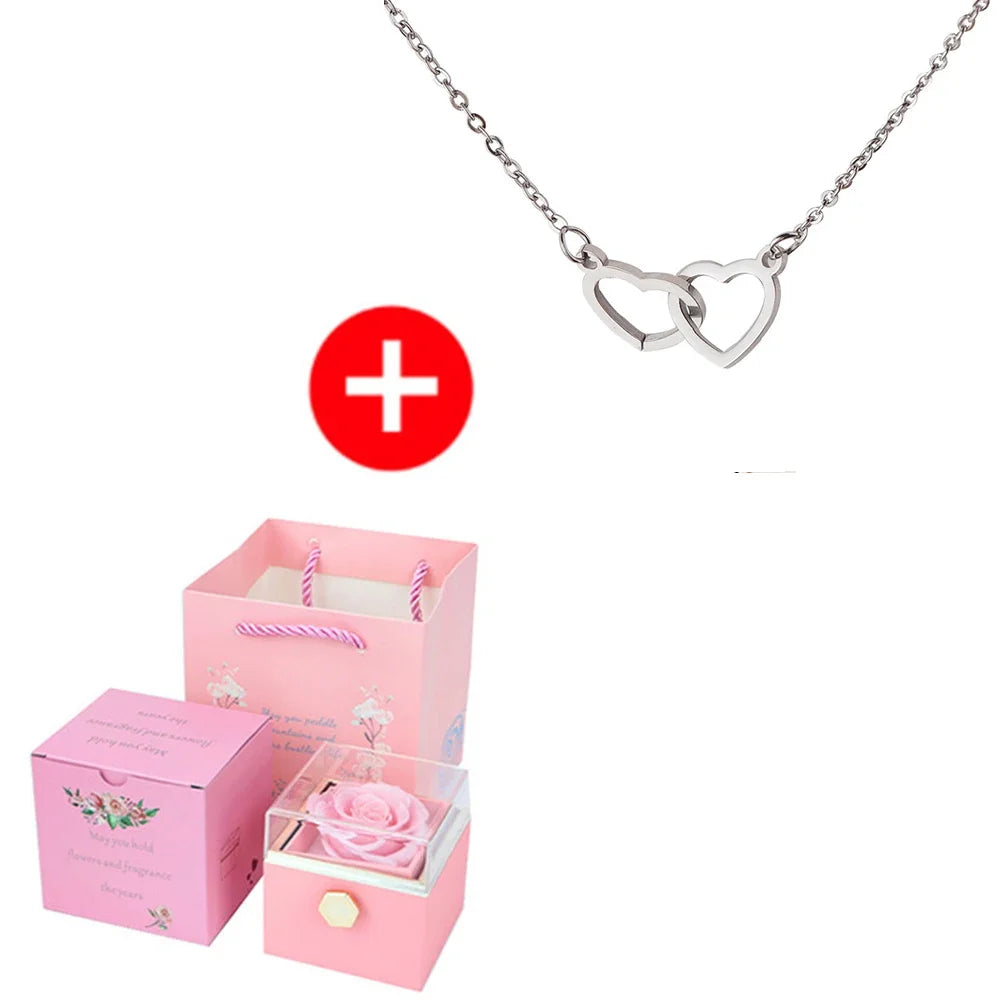 Rotating Rose Box & Name Necklace