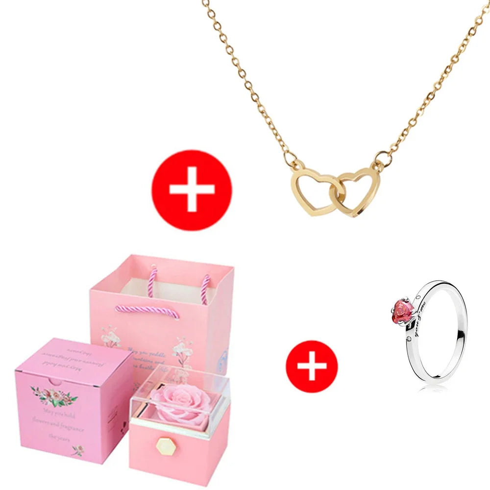 Rotating Rose Box & Name Necklace