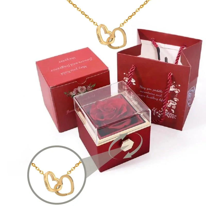 Personalized Necklace with Rotating Rose Box
