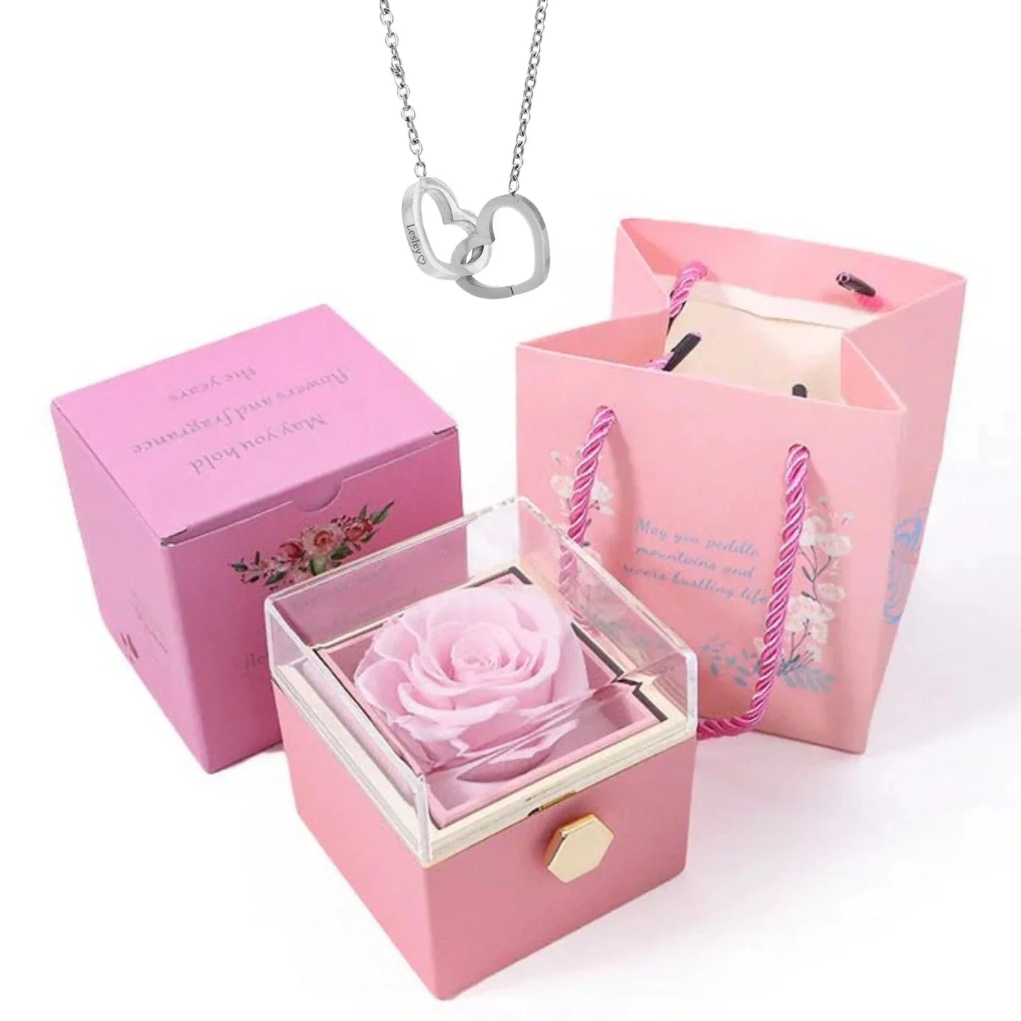 Personalized Necklace with Rotating Rose Box