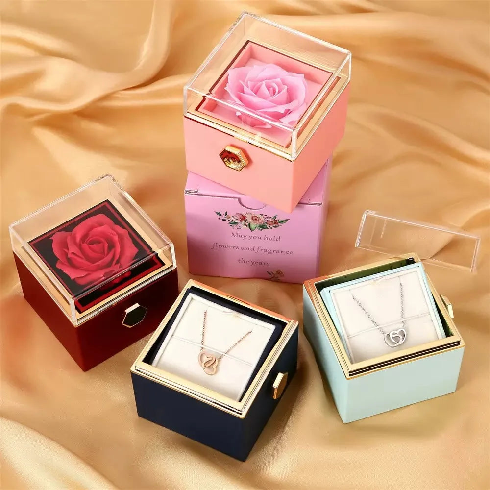 Rotating Rose Box & Name Necklace