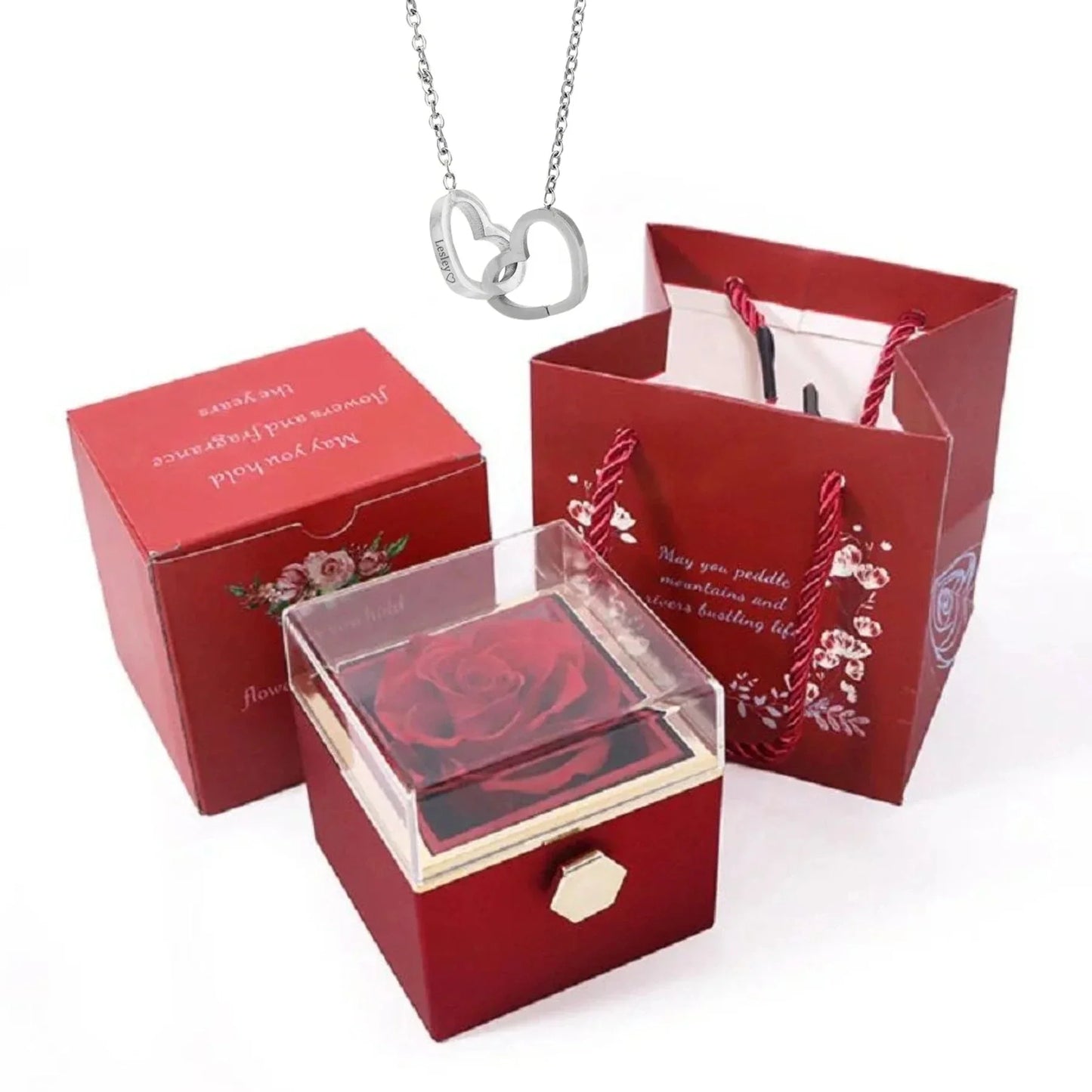 Personalized Necklace with Rotating Rose Box