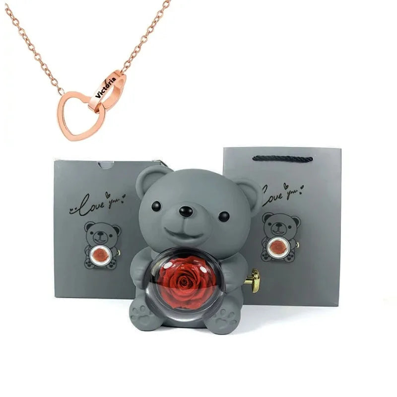 Teddy Rose Box & Personalized Jewelry