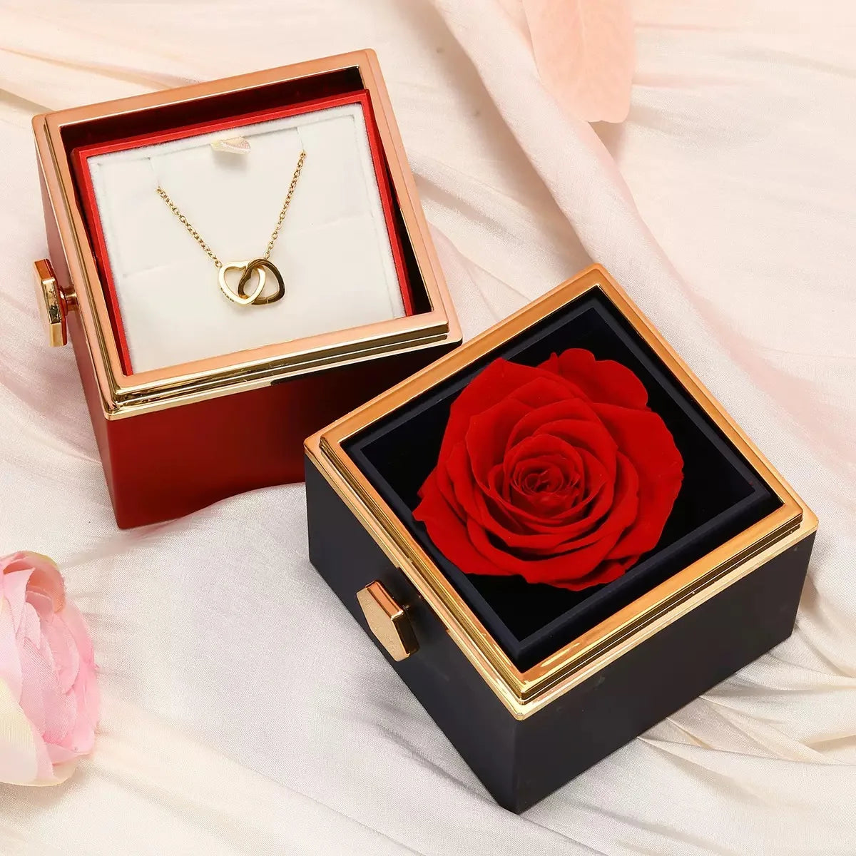 Rotating Rose Box & Name Necklace